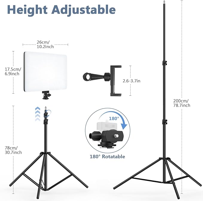 2 Pack Led Video Light Kit, 4000mAh Rechargeable Lithium Battery, Light Panel 2500k-8500k 2200Lux 79 inches Light Stand for Studio Photography Light Video Recording Game Live Streaming