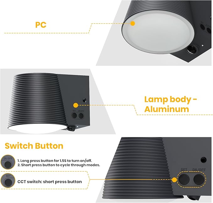 Outdoor Wall Light Fixture, AC/Solar Charging Front Porch Lights Wall Mount Waterproof, 2700K/4000K/6500K, Dusk to Dawn Outdoor Lighting Motion Sensor for Door Entryway Garage, Darkgrey, 1pcs