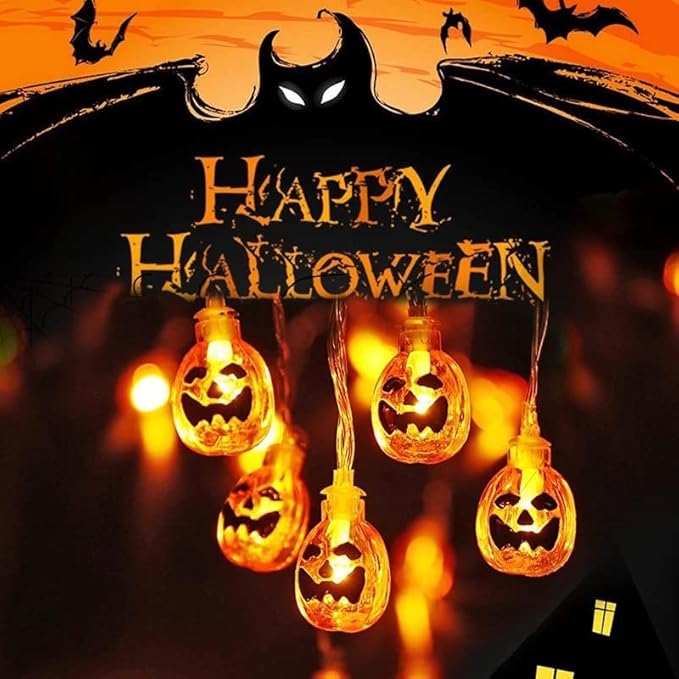 Halloween String Lights 10Ft 20 LEDs Battery Operated Outdoor Decorations Pumpkin Lights for Halloween Party Decor