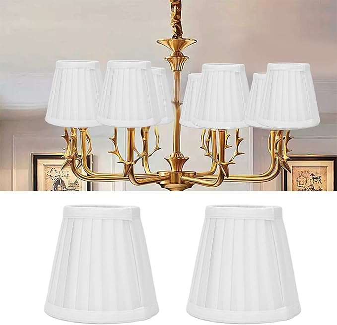 Small Lamp Shades Set of 2, 3.6x5.6x5.1 Inches Pleated Fabric Sconce Lampshades Modern Clip On Chandelier Shades Cover for E14 Bulb, Table Lamps, Floor Lamps (White)