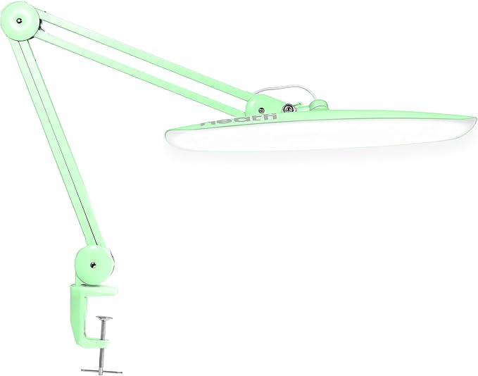Neatfi XL LED Desk Lamp with Clamp, 2200 Lumens, 24W, 20-Inch Wide Head, Dimmable 4 Brightness Levels, Task Light for Home Office, Crafts, Workbench (Non-CCT, Midnight Green)