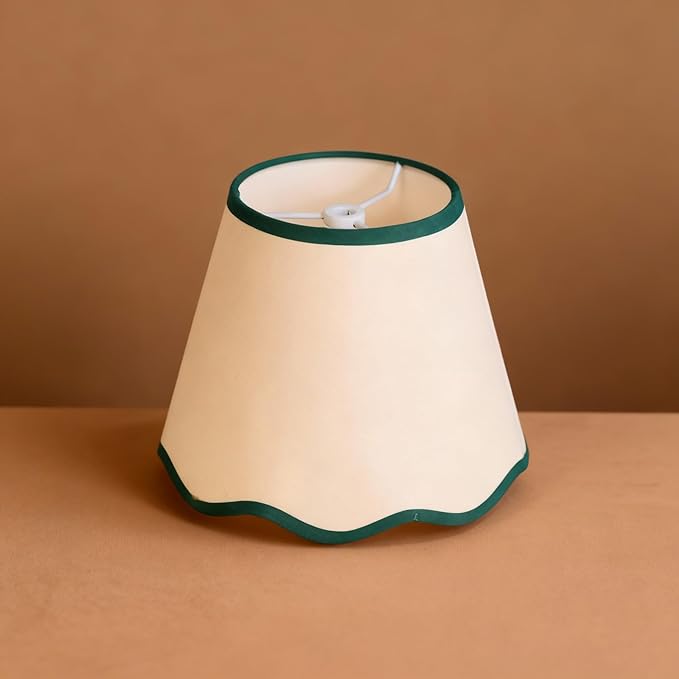 Scalloped Lamp Shades Set of 2, 5" Top x 9" Bottom x 7" Slant Chandelier Shades Green Scallop Lampshades for Vintage Farmhouse Table Bedroom Home Decor