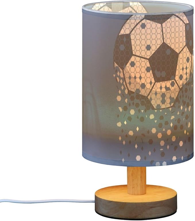 Table Lamp Sparkling Soccer Ball American Football Sport Design Nightstand Lamp with Wood Base Fabric Lamp Shade Bedside Desk Lamp for Living Room Bedroom Kids Room Office