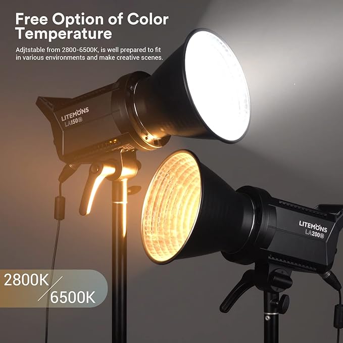 Godox LA150Bi Bicolor LED Video Light, 190W 66000LUX@1M Studio, 2800K-6500K Bowens Mount LED Light, CRI 96+ 11 FX Effect 0-100% Dimming APP Control Photography Portable Light