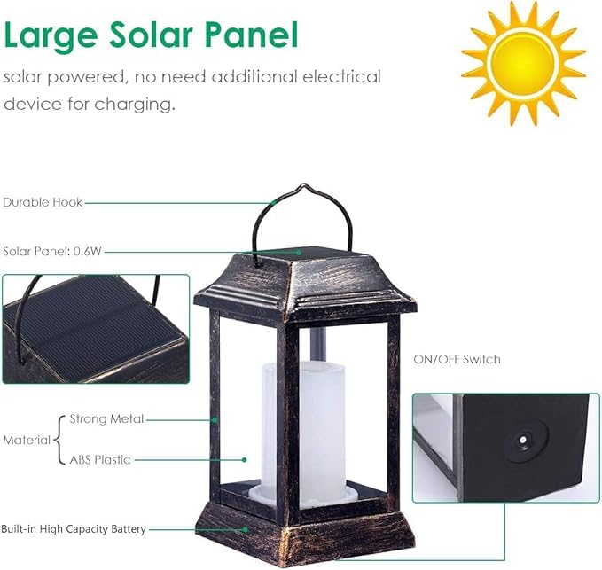 TomCare Solar Lights Metal Flickering Flame Solar Lantern Outdoor Hanging Lanterns Lighting Heavy Duty Solar Powered Waterproof LED Flame Lights for Patio Garden Christmas Decorations, 4 Pack (Bronze)