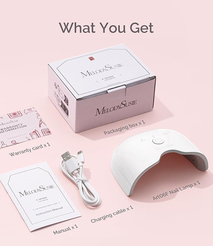 MelodySusie Mini Cordless UV Nail Lamp, P-ART06G Rechargeable Portable LED UV Light with Smart Sensor, 4-Finger Curing for All Soft Gels, Especially Half-Cured Gel, Base Coat & Top Coat, White