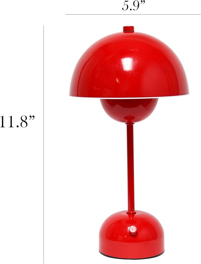 Simple Designs LD1069-RED 11.8" Mushroom Magic Dimming LED Touch Stick Lamp, Portable & Rechargeable, Red