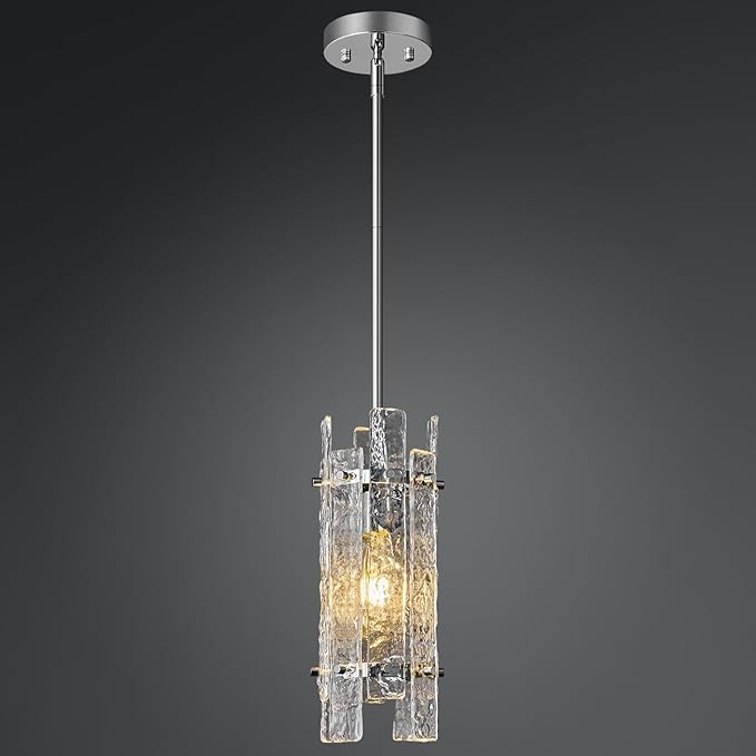 Modern Crystal Pendant Lighting Chrome Pendant Lights Mini Glass Chandeliers, Adjustable Pendant Light Fixture for Kitchen Island Bedroom Living Room Dining Room Corridor(1Pack)