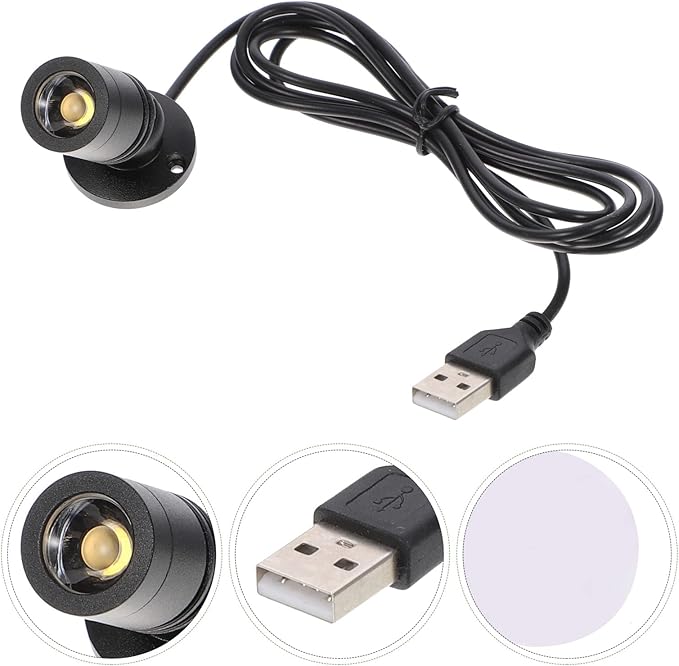 Uonlytech USB Powered Small Led Spotlight for Jewelry Showcase Indoor Use Adjustable Angle Mini Accent Light for Cabinet Display