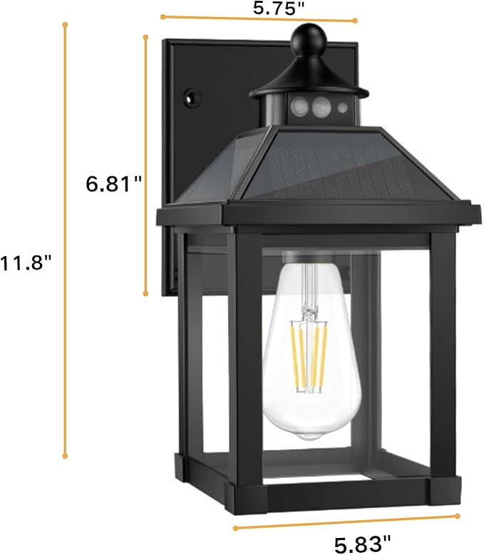 Solar Sconce Lights Outdoor Wall Mount Solar Porch Light Exterior Waterproof with 3 Lighting Modes and Motion Sensor 3000K Dusk to Dawn Wall Lantern for Garage Front Door Home Barn Shed House 2Pack