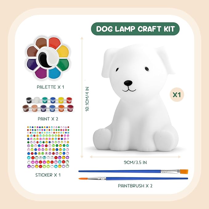 Paint Your Own Dog Lamp Kit 1pcs, DIY Dog Art Craft Painting Kits for Girls Boys Kid Age 4 5 6 7 8 9 10 11 12+, Art Supplies Creative Gifts for Birthday, Halloween, Christmas, Party