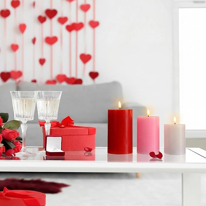 3 Pcs Mother's Day Flameless Candles Battery Operated Wax LED Flickering Flameless Pillar Candles with Remote for Home Table Dating Wedding Party Decor