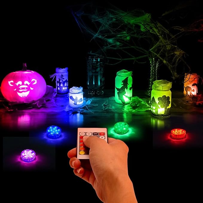 4Pack Submersible led Lights Waterproof Pool Lights Underwater with 16 Colors and Remote Control for Aquarium,Vase, Bath,Hot Tub, Halloween, Christmas,Swimming Pool and Party Decoration