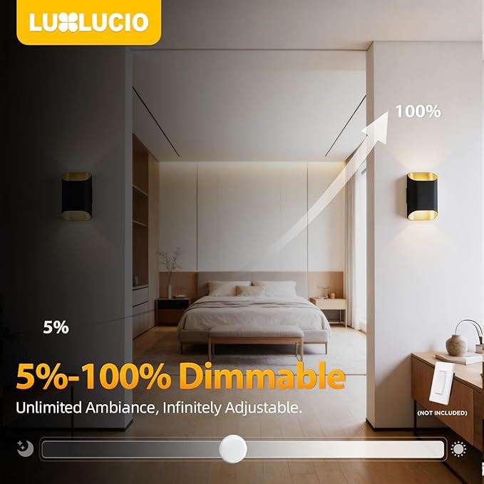 1 Pack Black & Gold Up & Down Wall Sconce Lamp 5%-100% Dimmable, Modern Indoor/Outdoor Light, IP65 Waterproof, 120V, 1200LM, 12W, 2700K-5000K 5-Color Selectable, CRI90+, ETL FCC Certified