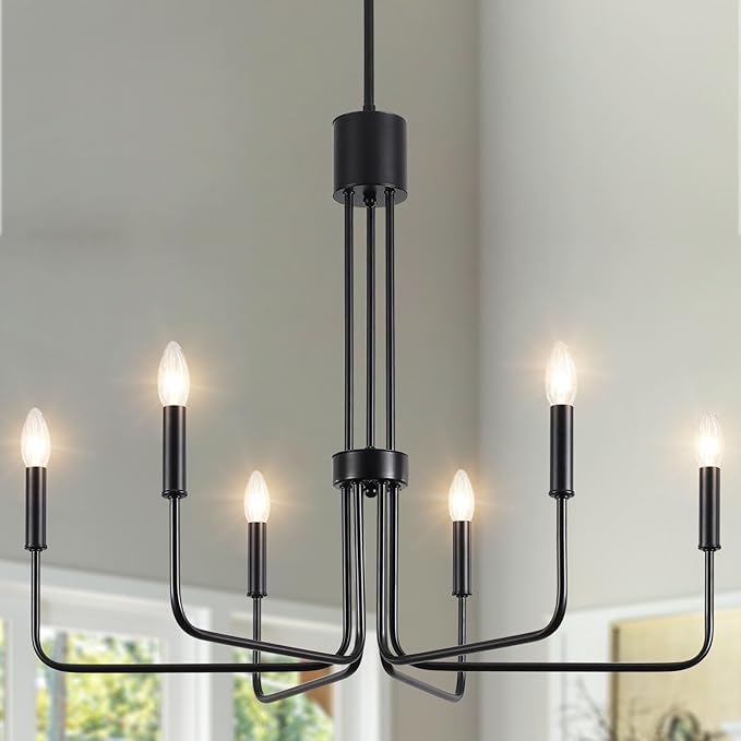 ETONIMERR 28.15'' Black Dining Room Chandelier, 6 Light Modern Farmhouse Chandelier, Rustic Industrial Hanging Light for Kitchen Island livng Room Bedroom Entryway Foyer
