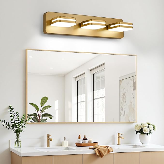 1300LM LED Modern Bathroom Vanity Light Fixtures, 360° Rotate Acrylic Gold Vanity Lights for Bathroom, Modern Wall Lighting Fixtures Over Mirror Kitchen Living Room (Natural White Light 5000K)