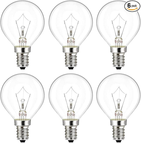 Wax Warmer Light Bulbs,Original 25 Watt Bulbs for Full Size Scentsy Warmers,6 Packs E12 Base Type G Bulb,Scentsy Light Bulbs,Warm White,Long Life-Span and Melt Wax Fast, 120 Volt
