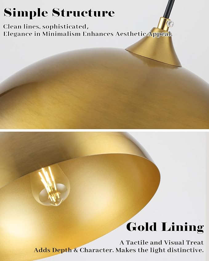 Gold Pendant Lights Kitchen Island 2 Pack, 14 Inch Gold Dome Pendant Light, Large Kitchen Pendant Light, Island Pendant Lights for Kitchen, Dining Room, Cafe