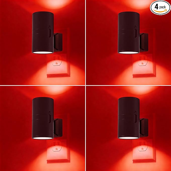 670nm Red Light Night Light for Sleep - Zero Blue Light, Adjustable Brightness & Energy Efficient Night Light Plug into Wall with Dusk-to-Dawn Sensor for Nursery, Bedroom, Bathroom[4 Pack]