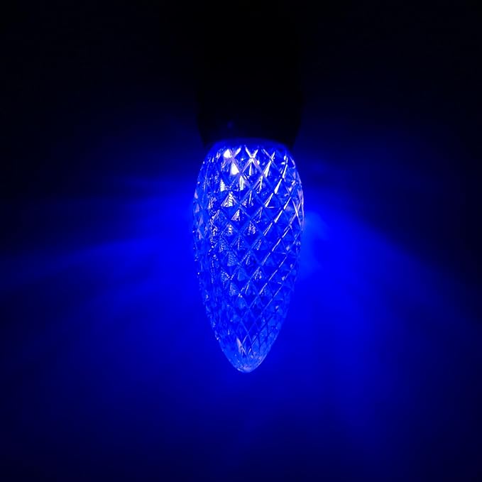 Meconard C9 Led Replacement Christmas Light Bulbs, C9 Shatterproof Led Bulbs for Christmas Indoor Outdoor String Lights, E17 Intermediate Base, Commercial Grade Holiday Bulbs, Blue, 25Pack