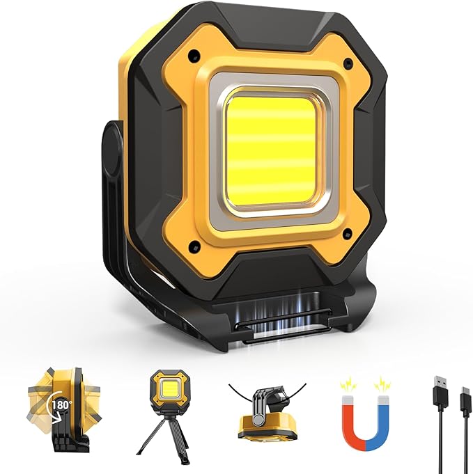 Rechargeable LED Work Light, 6000mAh 16 Hours Long-Lasting Cordless Magnetic Light, IPX5 Waterproof, 360°Rotate Portable Flashlights, Battery Lamp for Car Repair&Camping, Gifts for Men