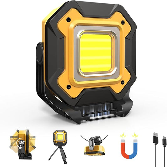 Rechargeable LED Work Light, 6000mAh 16 Hours Long-Lasting Cordless Magnetic Light, IPX5 Waterproof, 360°Rotate Portable Flashlights, Battery Lamp for Car Repair&Camping, Gifts for Men
