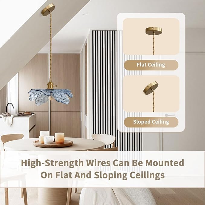 vintage pendant light glass pendant light Brushed Brass Pendant light fixtures Farmhouse Pendant Lighting with blue Glass Shade 1-light Hand Blown Hanging Light for Kitchen Dining Room Bedroom