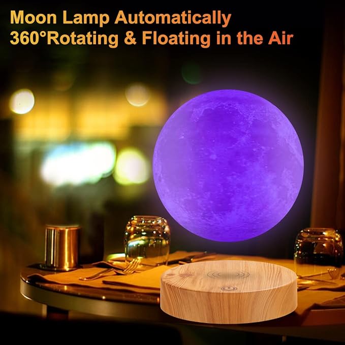UVEHAS Magnetic Levitating Moon Lamp 16 Colors Modes Floating 3D Printing LED Moon Lamp LED Magnetic Levitation and Spinning Luna Night Lights for Home Office Decor