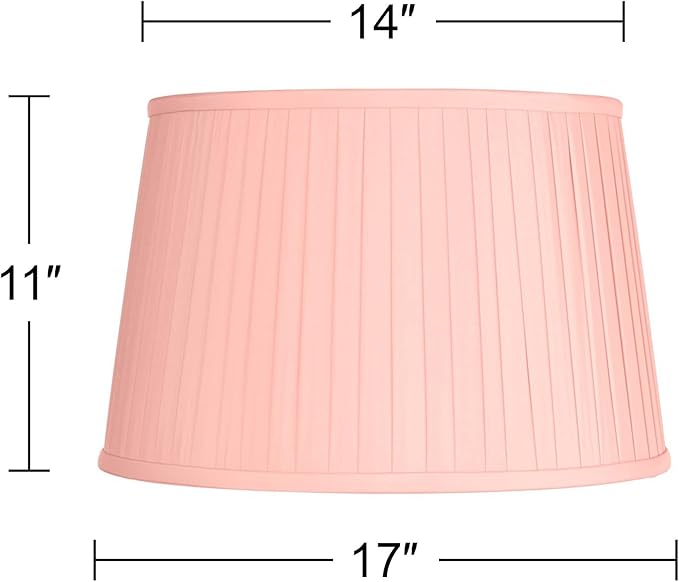 14" Top x 17" Bottom x 11" High x 11" Slant Lamp Shade Replacement Large Peach Pink Empire Round Modern Fabric Pleated Spider Harp Finial - Springcrest