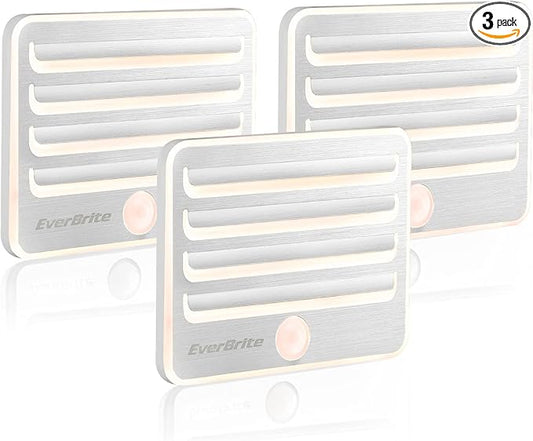 EverBrite Motion Sensor Night Lights, LED Soft Warm Light, Battery Powered Auto Stick-On Night Light for Bedroom, Bathroom, Stair, Closet, 9 AA Batteries Included(3 Pack)