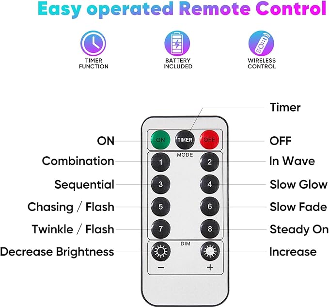 2 Pack 32.8 Ft. Battery Operated Outdoor String Lights with Remote & Timer, LED Multi Color Fairy Lights, Waterproof Twinkle Lights for Bedroom, Dorm, Mason Jar, Wedding, Party, Christmas