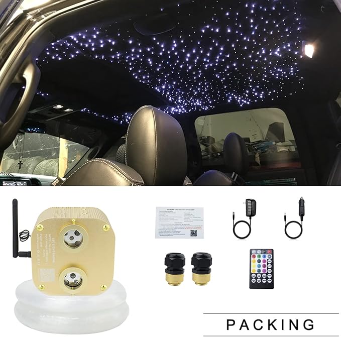 AZIMOM 2022Upgraded Bluetooth 20w Twinkle Fiber Optic Lights Star Ceiling Lighting Kits Mixed 860pcs*13.1ft Fiber Strands Dual Port RGBW Music Remote APP Control Light Source Home Car Ceiling Décor
