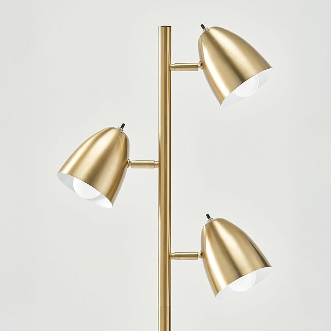Brightech Jacob LED Standing Lamp, Modern Bright Floor Lamps for Living Rooms & Bedrooms, Tall LED Lighting Lamp with Adjustable 3 Light Tree – Antique Brass/Gold
