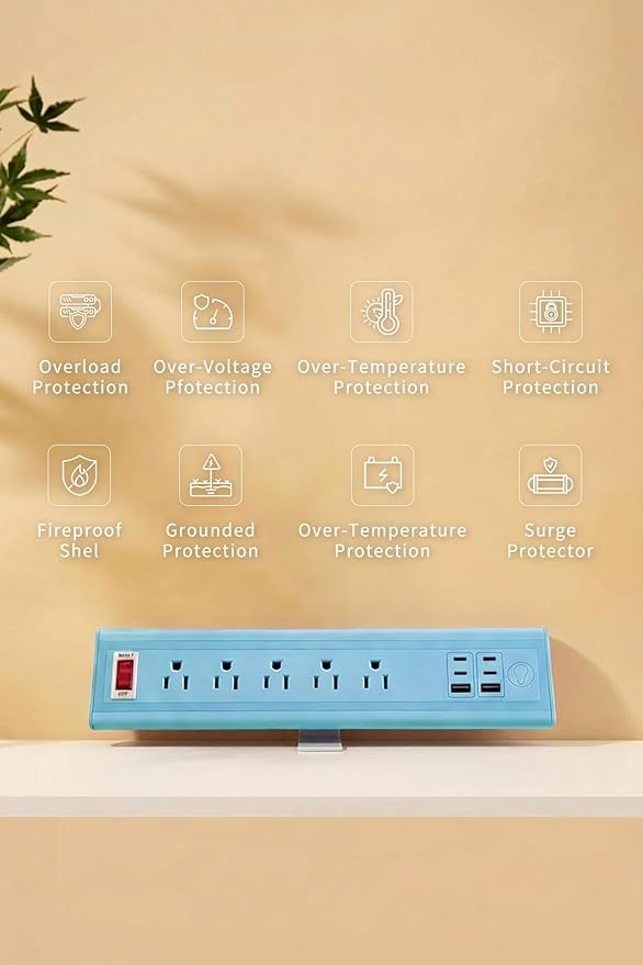 Desk Clamp Power Strip with Nightlight, 40W Fast Charging, 10FT Extension Cord, 4x20W USB-C & 2 USB Ports, 5 AC Outlets, Fits 1.69-Inch Table Edges