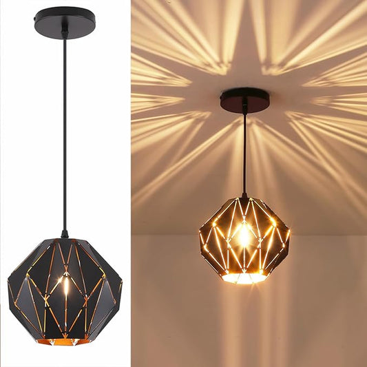 Pendant Light Industrial Vintage Pendant Lamp Retro Farmhouse Ceiling Hanging Light Fixture Black Metal Creative Geometric Diamond Shade Pendant Lighting for Kitchen Island