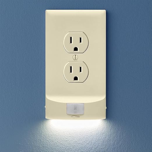 SnapPower 2 Pack MotionLight [for Duplex Outlets] - Motion Detecting LED Night Lights Built-in to Wall Plate - Bright/Dim/Off Options - Auto On/Off Sensor - (Duplex, Light Almond)