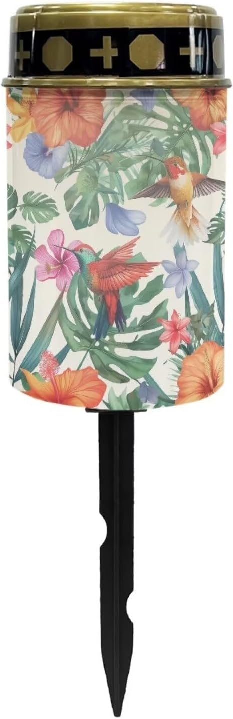 Cemetery Solar Lights Waterproof Solar Powered Grave Lights Hawaii Flower Hummingbird Landscape LED Flameless Candle Grave Decor Memorial Gift