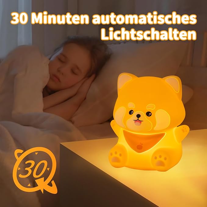 Red Panda Night Light, 50-Hour Battery & Pat Control, Squishy Silicone Lamp for Kids Nursery, USB Rechargeable with Timer, Easter Gifts