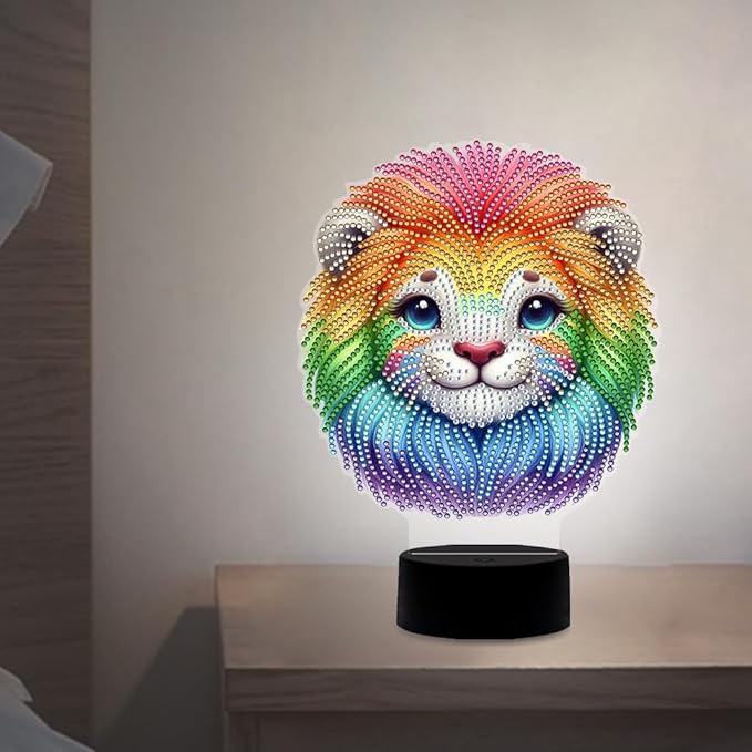Lion Diamond Art Painting Night Light,Diamond Art Painting Kits Desktop Touch Lamp Ornaments for Tabletop Decor Diamond Art Accessories for Adult Beginner Bedrooms Living Room