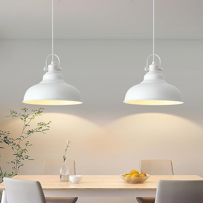White Pendant Lights, 11.4 Inch White Dome Pendant Lights, Metal Pendant Light Fixture, Industrial Farmhouse Pendant Light 1 Pack, Island Pendant Lights for Kitchen, Dining Room, Bedroom