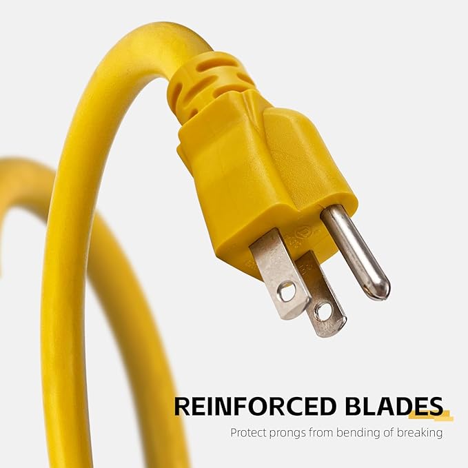 10 Ft Outdoor Extension Cord - 12/3 SJTW Heavy Duty Yellow Extension Cable with 3 Prong Grounded Plug - Power Cord for Lawn, Garden, Appliances
