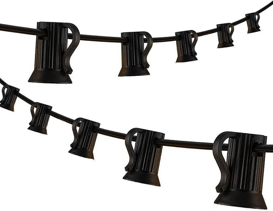 50FT C9 Light String Christmas Stringer, E17 Light Sockets 12" Spacing, C9 Stringer Set Black Outdoor String Light Strand for Wedding Patio Event Lighting Decor, Black Wire