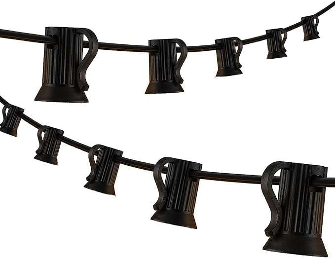 100FT C9 Light String Christmas Stringer, E17 Light Sockets 12" Spacing, C9 Stringer Set Black Outdoor String Light Strand for Wedding Patio Event Lighting Decor, Black Wire