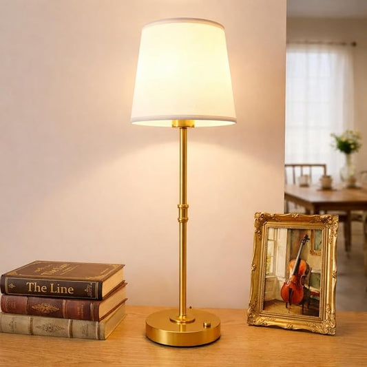 Gold Portable Cordless Table Lamp, Rechargeable Bedside Lamp, Stepless Dimming Touch Control Nightstand Lamp, 2700K Warm Light, Vintage Desk Lamp for Living Room, Dining Table Decor (Tall)