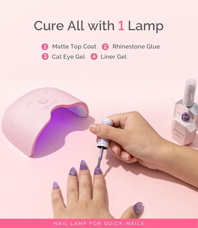 MelodySusie Mini Cordless UV Nail Lamp, P-ART06G Rechargeable Portable LED UV Light with Smart Sensor, 4-Finger Curing for All Soft Gels, Especially Half-Cured Gel, Base Coat & Top Coat, Pink