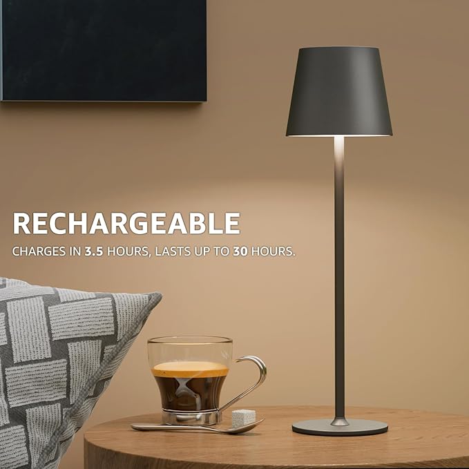 uuffoo 3 Pack Cordless Table Lamp Rechargeable 5000mAH Battery Operated Lights Touch Control LED Portable Desk Lamps 3 Color Dimming for Outdoor Coffee Bedroom Kitchen (Black)