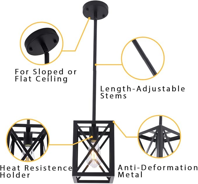 Industrial Pendant Light Fixture, Single Light Black Mini Hanging Chandelier Farmhouse Kitchen Island Lantern Cage Ceiling Lights for Dining Room Restaurant Cafe Hallway Bar Barn