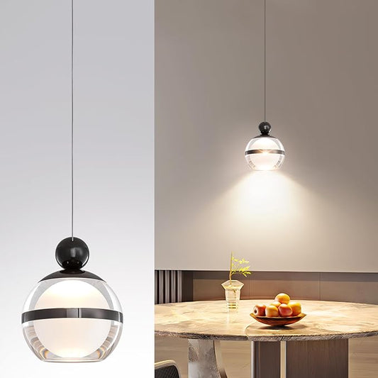 Modern Black Pendant Light Globe Hanging Pendant Lighting LED Dimmable Small Chandelier Light Fixture for Kitchen Island Bedroom Dining Room Bar (1-Lights)