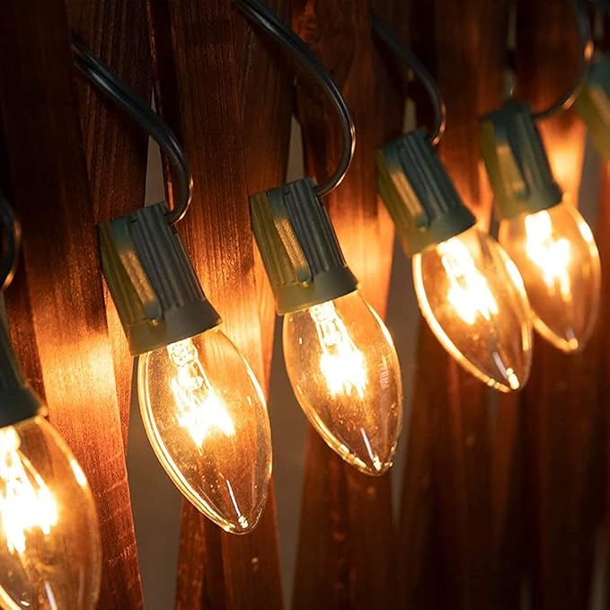 SUNSGNE C9 Clear Christmas Lights 25Ft Outdoor Christmas String Lights with 26 Clear Light Bulbs for Outdoor Patio, Cafe, Party Decor- Green Wire