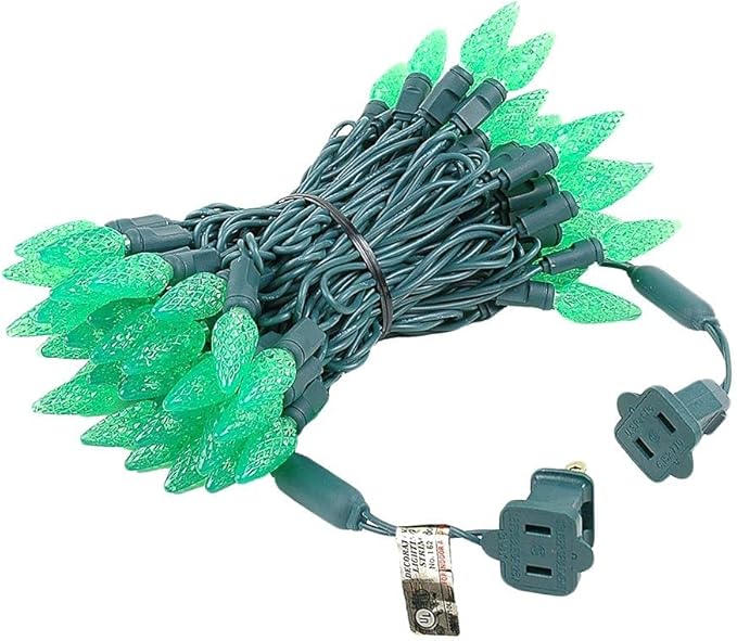 Novelty Lights 24FT 70 LED C6 Christmas String Lights, Outdoor Commercial Grade Tree Decorations, Permanent LED Lights (Green)